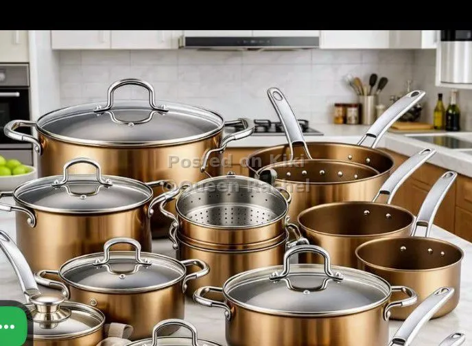 Copper-Toned Stainless Steel Cookware Set with Glass Lids